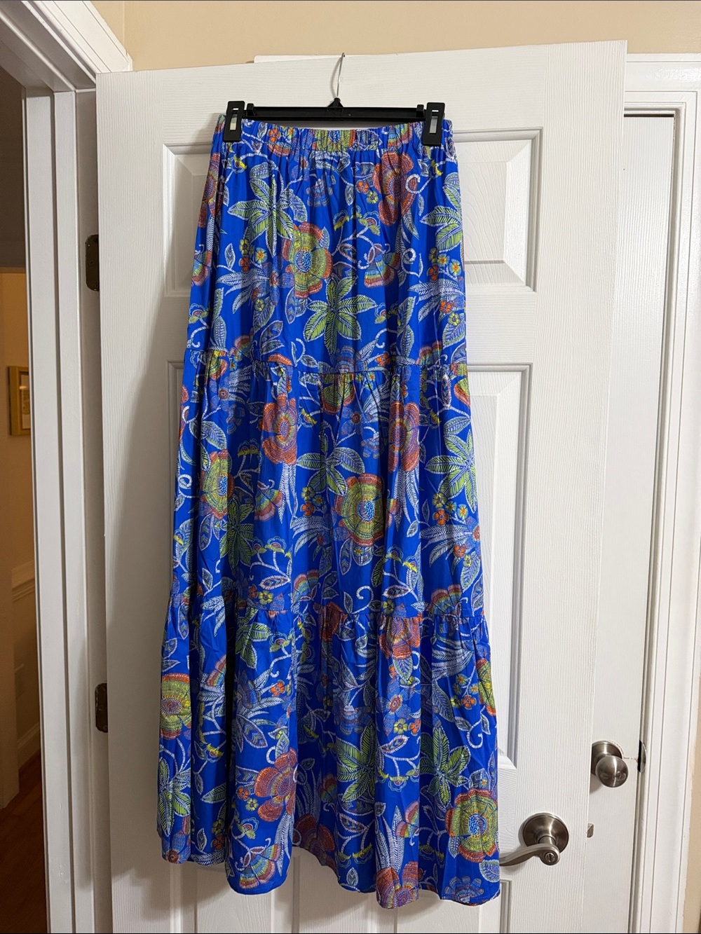 Flying Tomato Blue Floral Tiered Maxi Skirt